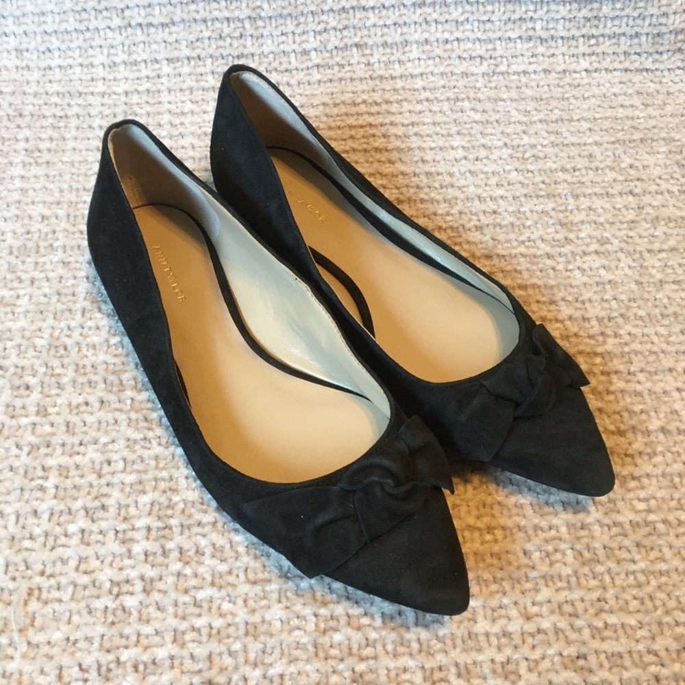 Ann Taylor Black Leather Suede Flat Women's Shoes, size 7.5
